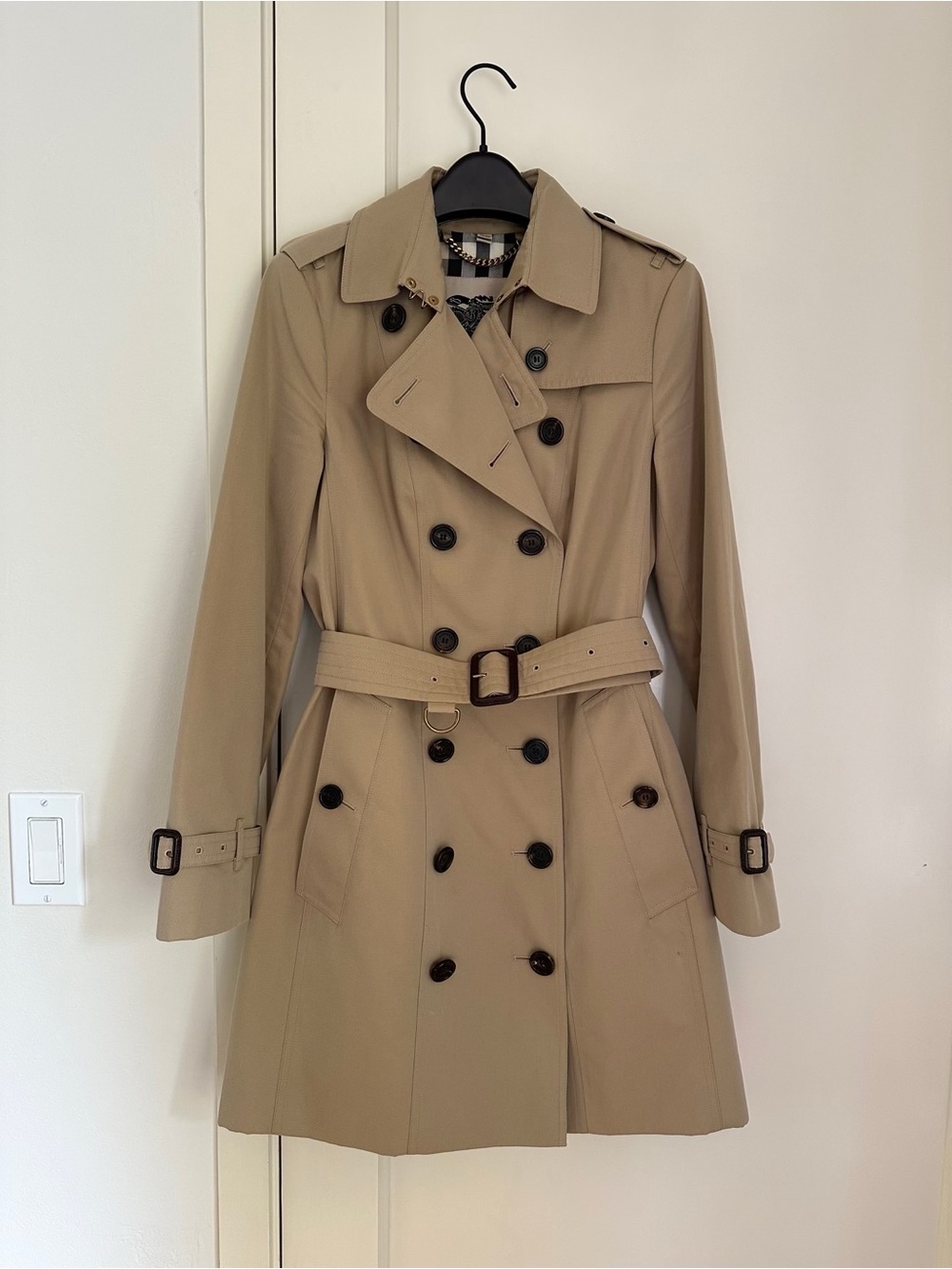 Burberry Sandringham Mid-Length Trench Coat Honey US 4 UK 6